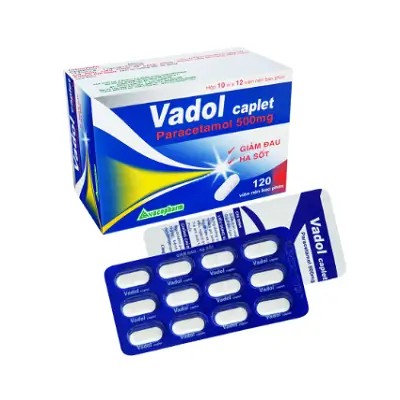 Vadol Caplet 500mg Vacopharm (Hộp 10 vỉ x 12 viên)– Thuốc giảm đau hạ sốt